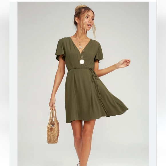 Lulus Dresses & Skirts - Lulus Harbor Point Olive Green Wrap Dress, VGUC, Size L